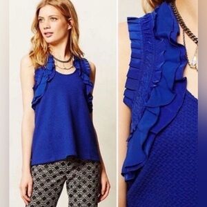 Anthropologie Deletta Clemente knit Ruffle Blouse NWT blue size S